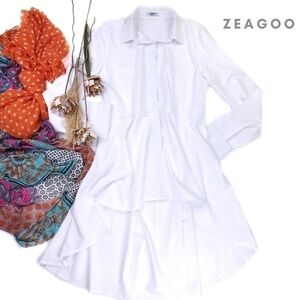 Zeagoo White Button Down Hi Lo Dress Sz XL